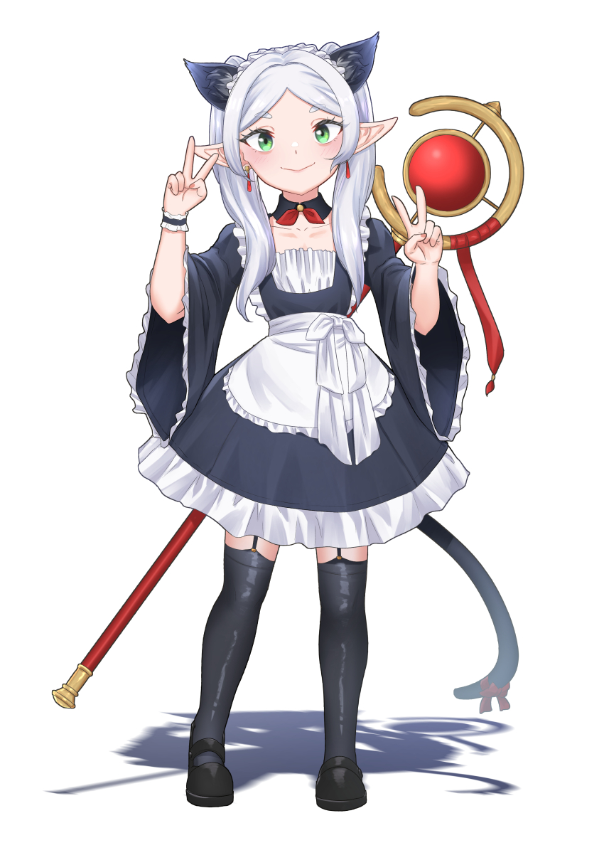 1girl, absurdres, alternate_costume, animal_ear_fluff, animal_ears, atpoppet, black_footwear, black_thighhighs