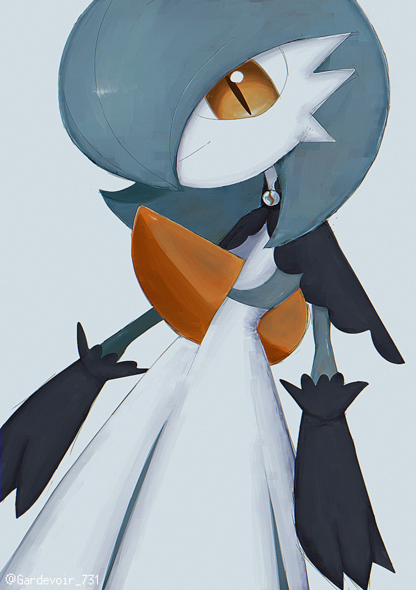 1girl, alternate_color, arms_at_sides, artist_name, black_capelet, black_gloves, blue_hair, blue_skin