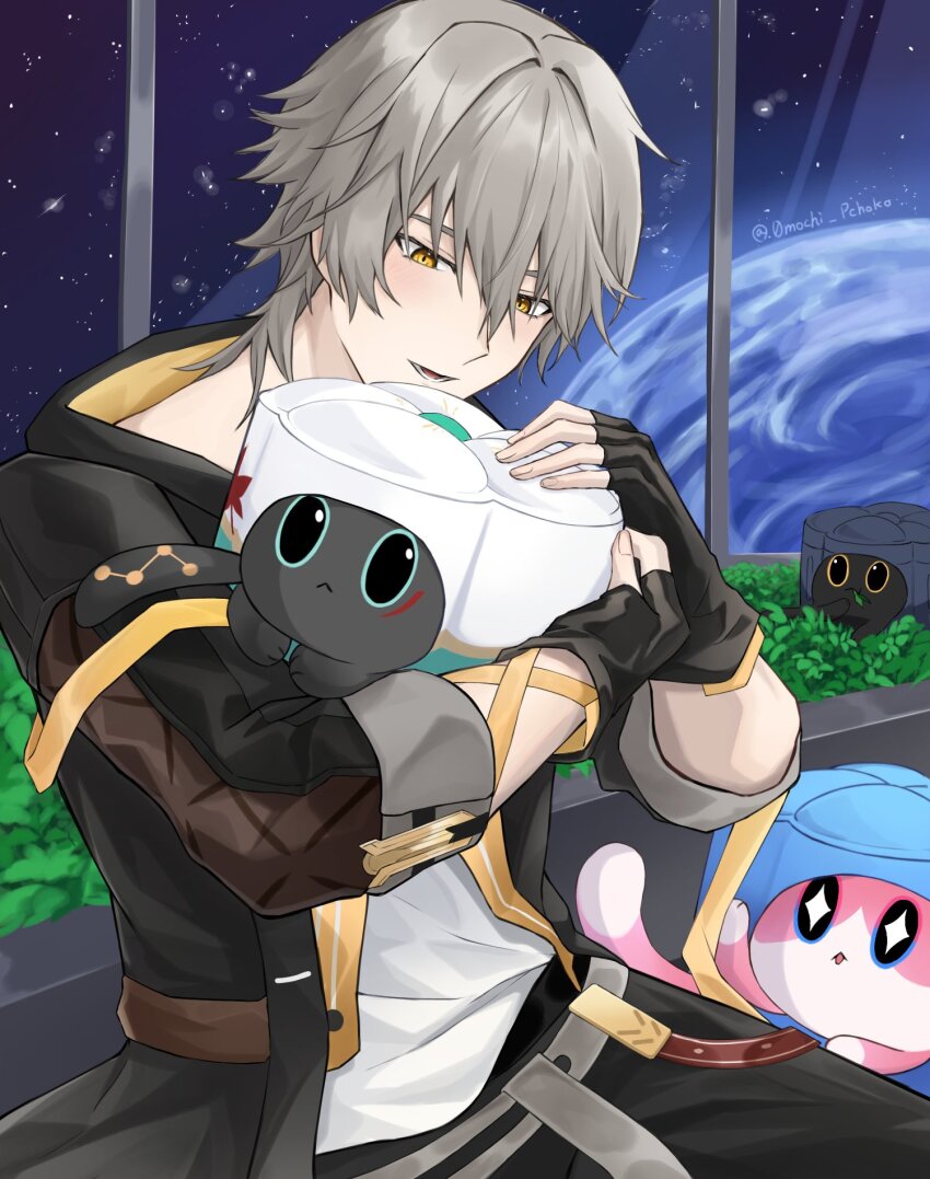 animal, animalization, astral_express_(honkai:_star_rail), black_cat, black_gloves, black_jacket, black_pants, black_sleeves