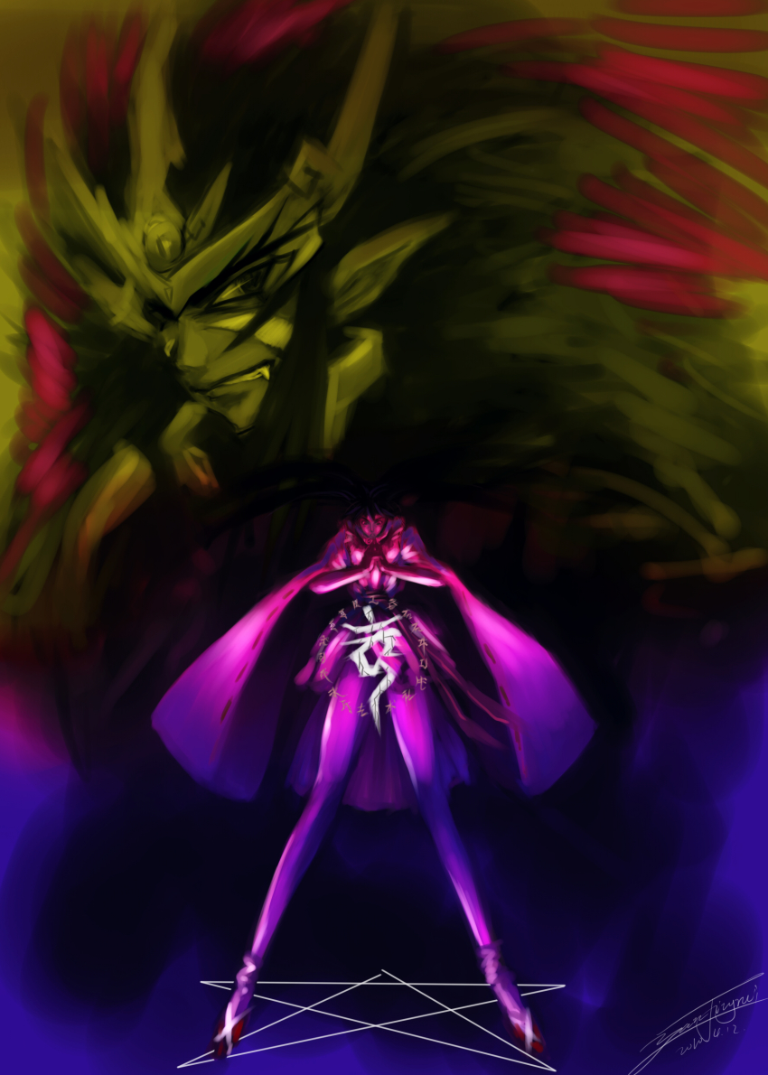 1980s_(style), 1990s_(style), absurdres, enno_chiaki, fang, highres, japanese_clothes, kishin_douji_zenki