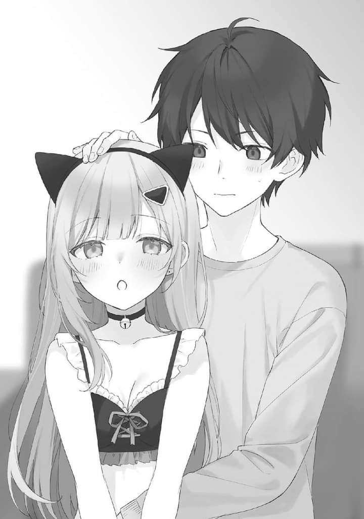 1boy, animal_ear_hairband, animal_ears, aoyagi_akihito, black_bra, blue_eyes, blush, bra, brown_eyes, brown_hair, cat_ear_hairband, cat_ears, charlotte_bennett, closed_mouth, fake_animal_ears, hairband, long_hair, looking_at_another, maigo_ni_natteita_youjo_wo_tasuketara, _otonari_ni_sumu_bishoujo_ryuugakusei_ga_ie_ni_asobi_ni_kuru_you_ni_natta_ken_nitsuite, open_mouth, sitting, smile, sweater, underwear, very_long_hair, white_hair, white_sweater