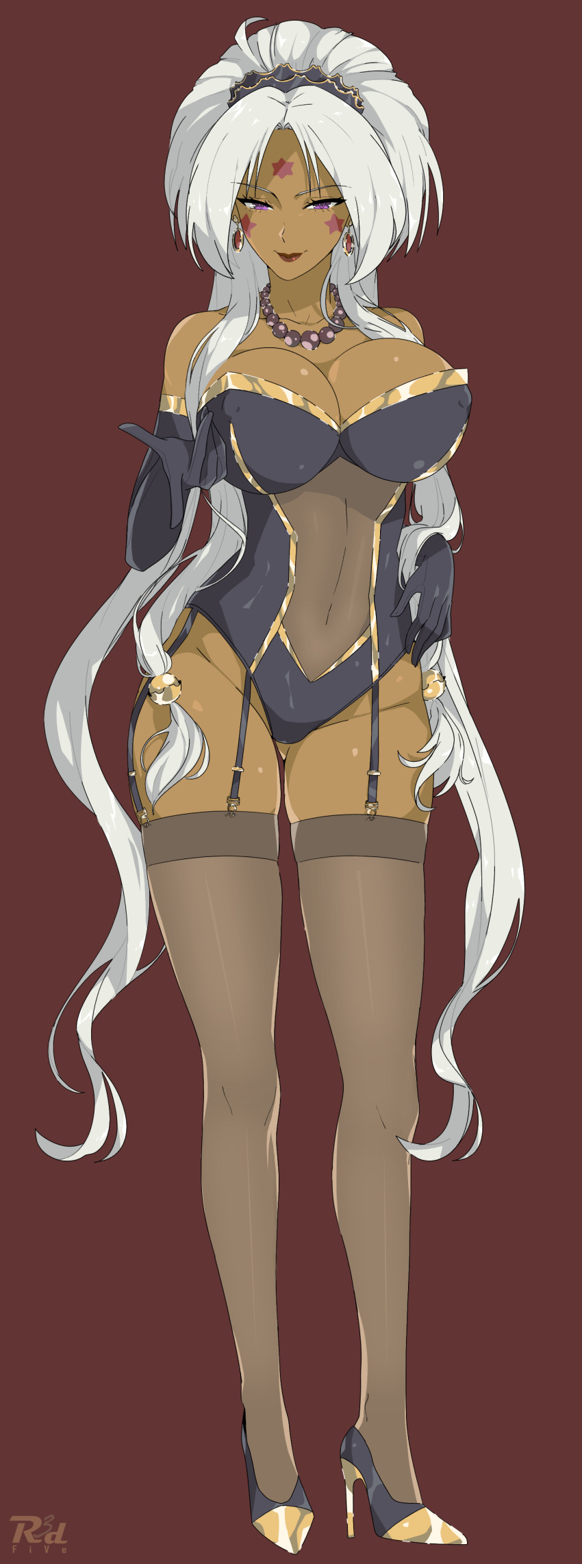 1girl, aa_megami-sama, absurdres, artist_name, bare_shoulders, bead_necklace, beads, black_footwear