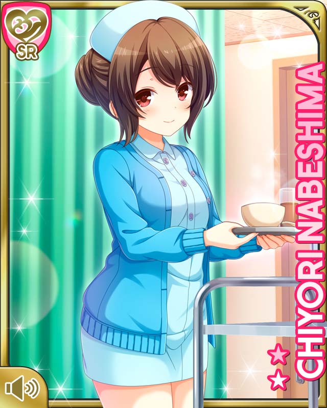 1girl, bed, blue_cardigan, blue_dress, blue_hat, brown_hair, card, cardigan