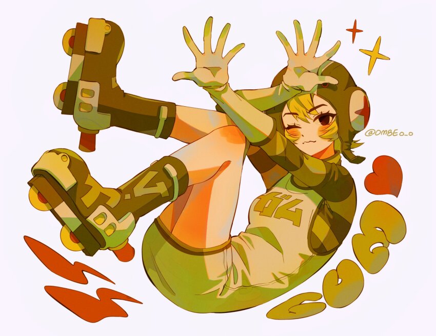 1girl, black_eyes, blonde_hair, blush, breasts, character_name, dress, gloves