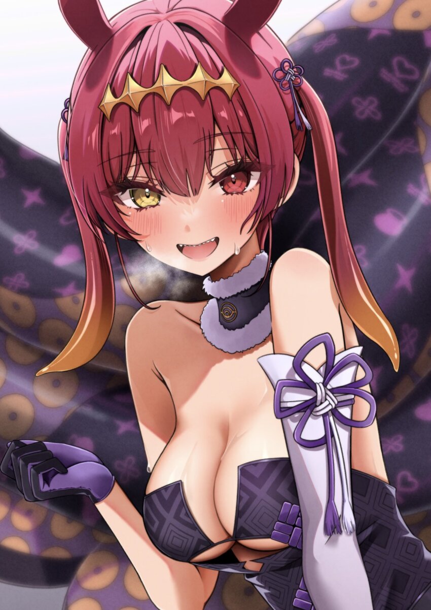 1girl, animal_ears, bare_shoulders, blush, breasts, breath, cleavage, clothing_cutout