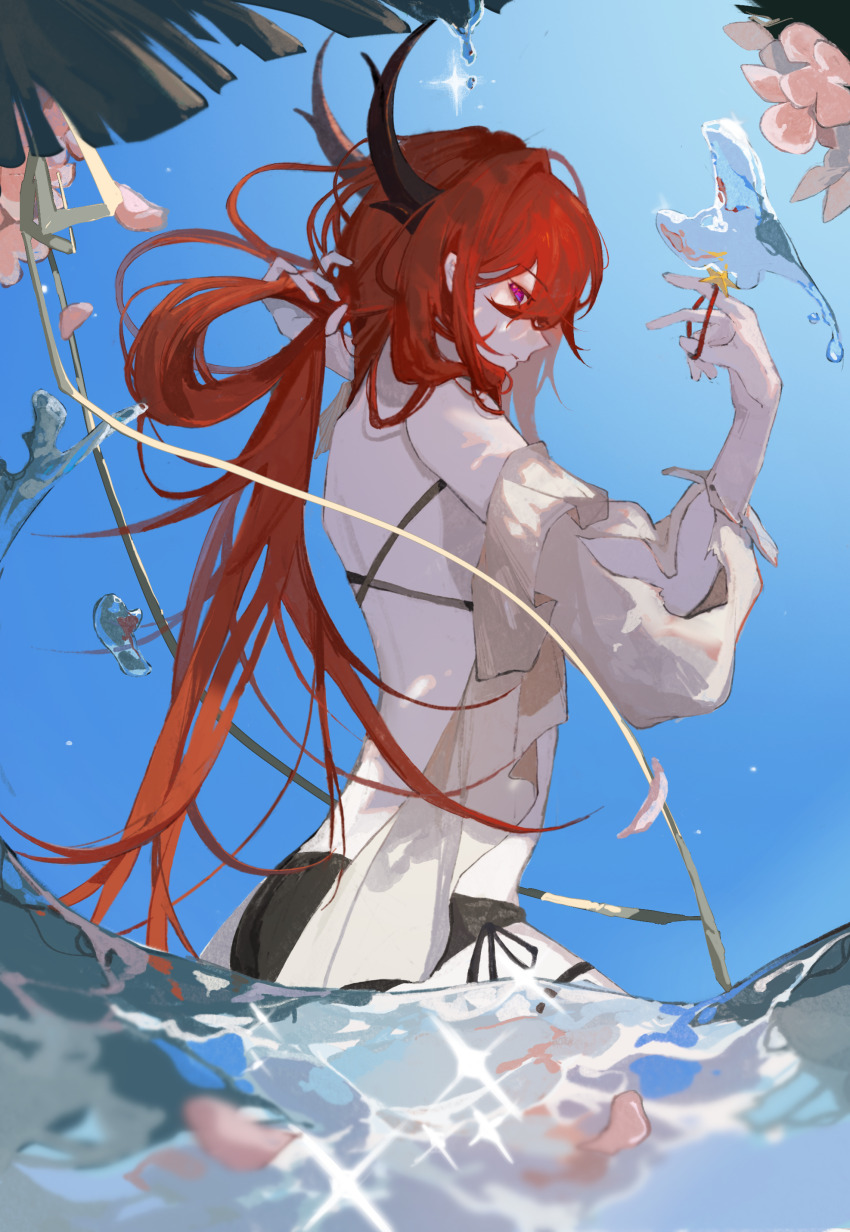 1girl, absurdres, arknights, arm_cutout, backless_outfit, bare_back, bare_shoulders, bikini