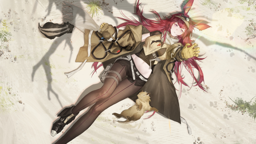 1girl, absurdres, animal, animal_ears, arknights, breasts, gloves, hair_between_eyes