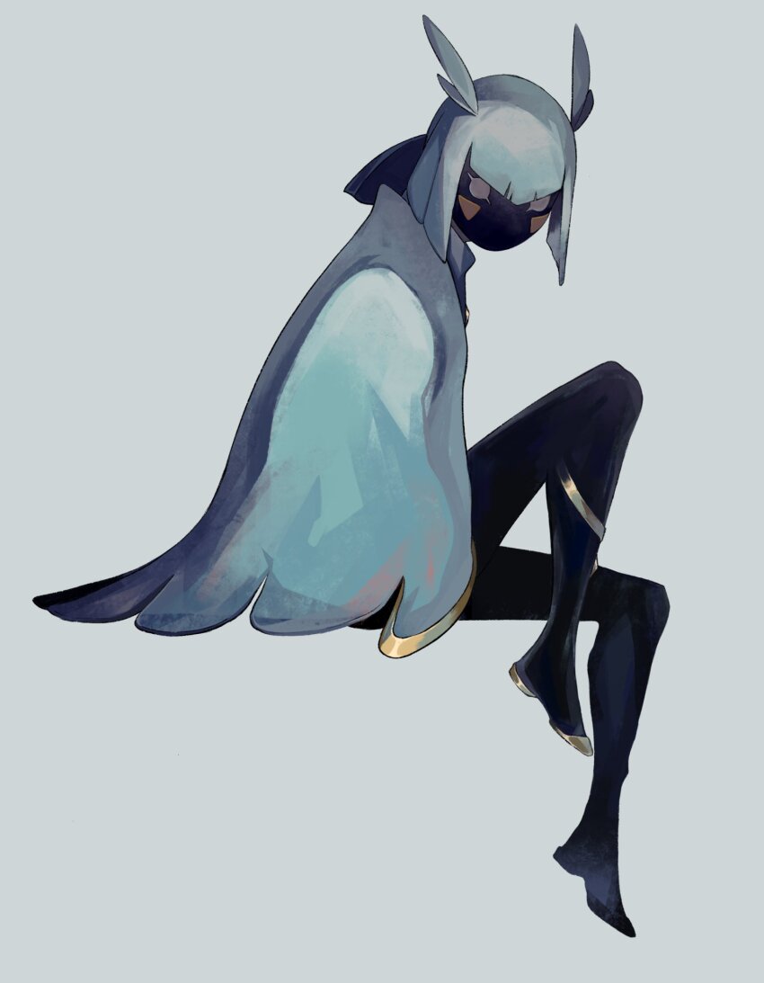 1boy, black_skin, cloak, colored_skin, commentary, facial_mark, from_side, full_body