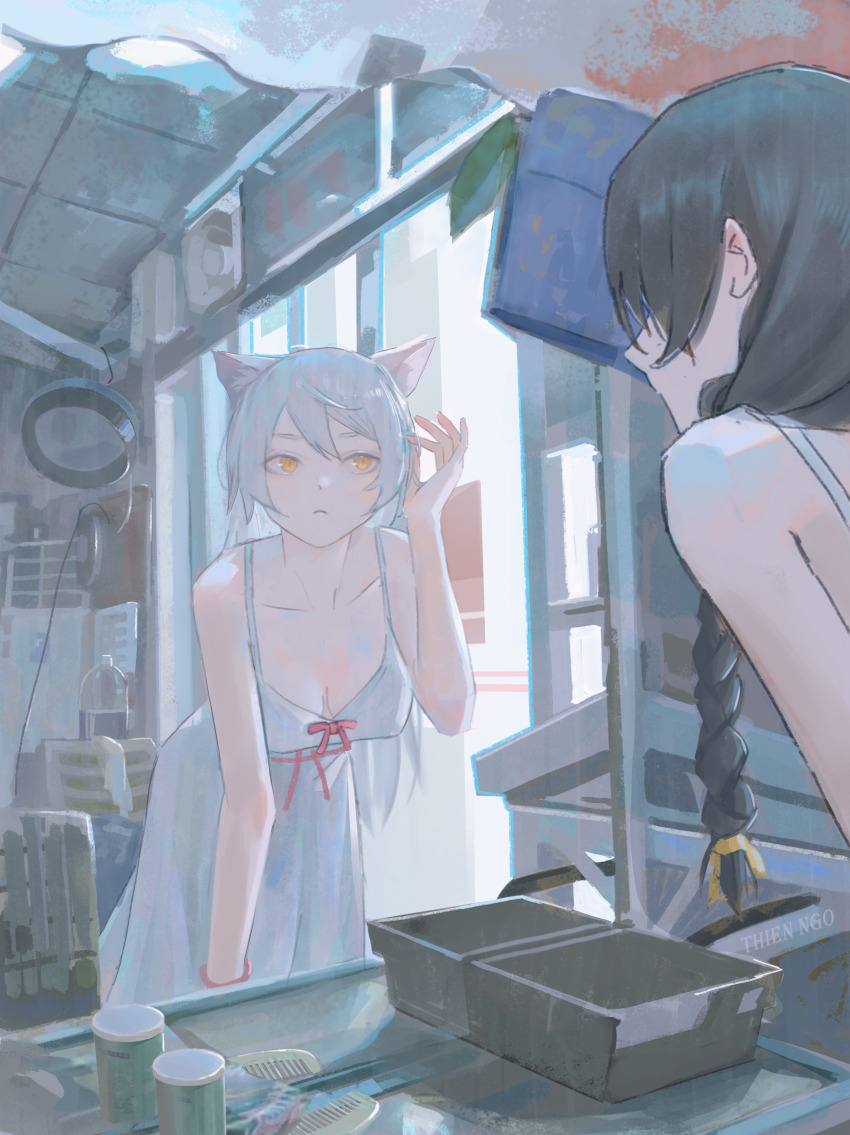 absurdres, alternate_breast_size, animal_ears, bakemonogatari, bakeneko, bathroom, black_hair, black_hanekawa