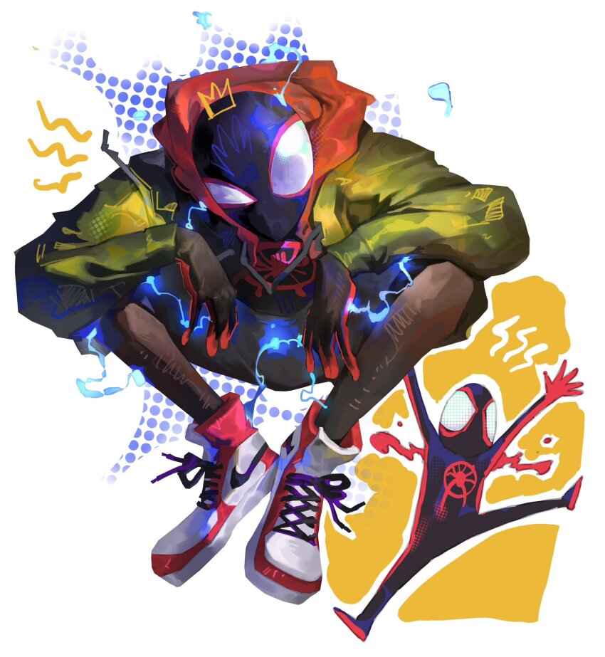 1boy, air_jordan_1, animal_print, black_bodysuit, black_mask, black_shorts, bodysuit, chibi