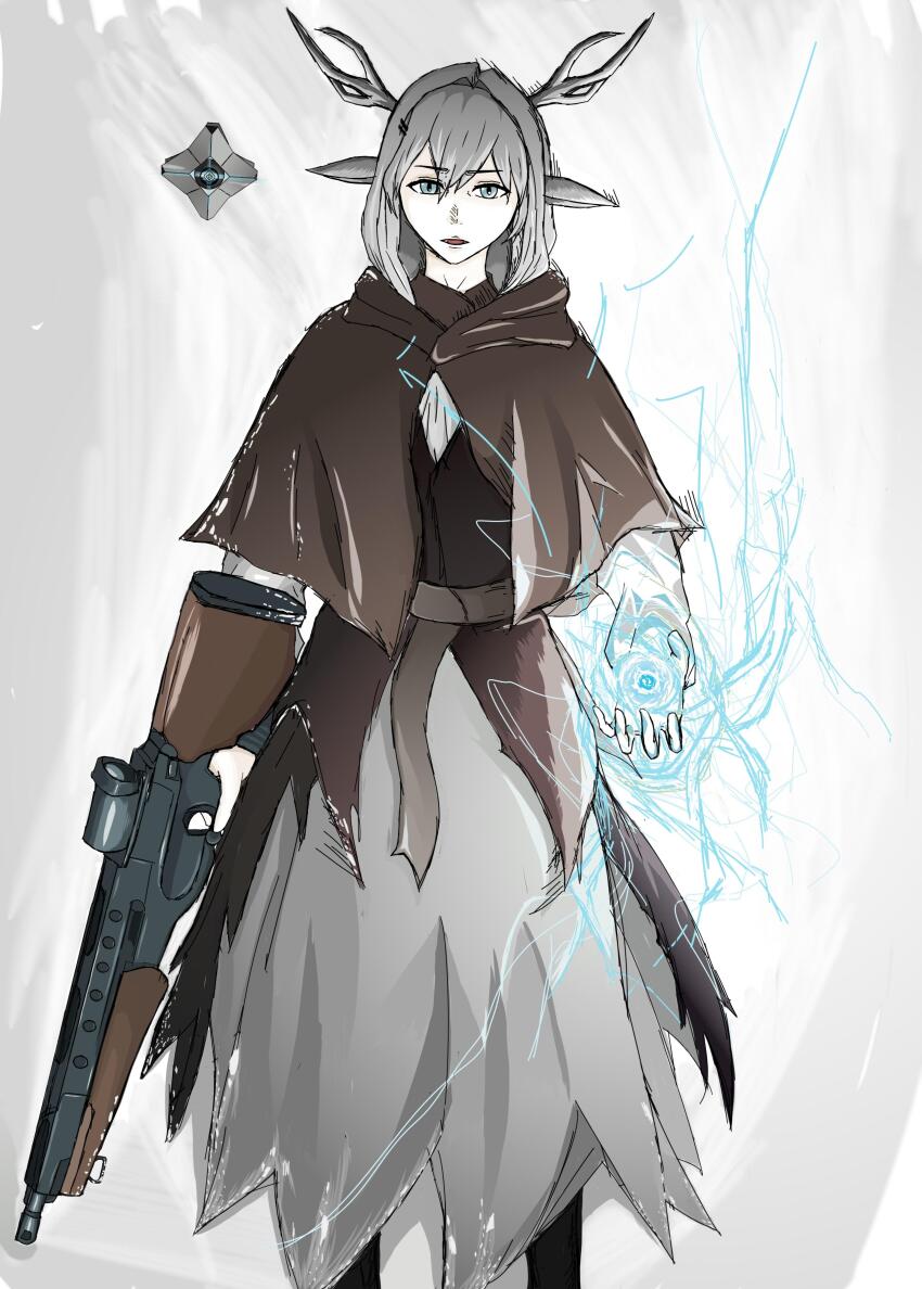 absurdres, alina_(arknights), animal_ears, antlers, arknights, brown_shawl, deer_antlers, deer_ears