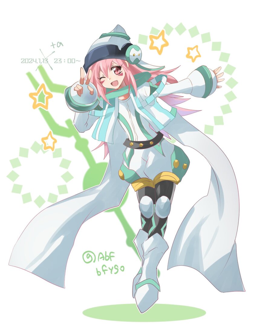 abfbfygo, full_body, hat, highres, jacket, long_hair, one_eye_closed, open_mouth