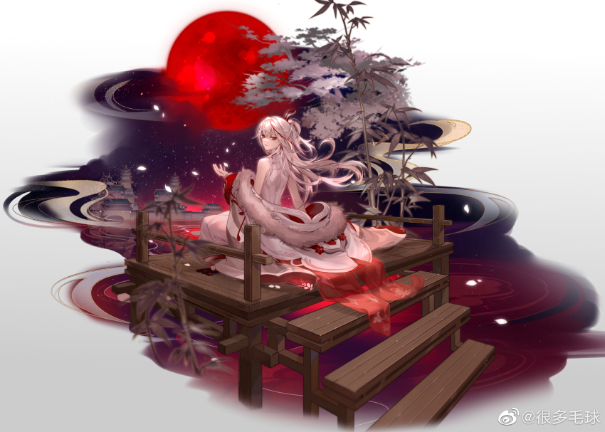 1other, androgynous, architecture, arm_support, bamboo, bare_shoulders, building, chinese_clothes