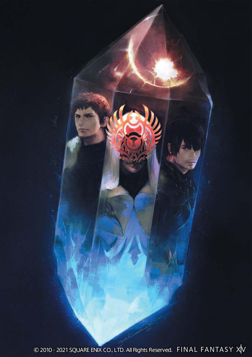 3boys, adventurer_(ff14), ardbert_hylfyst, artbook, black_background, black_hair, blue_eyes, brown_hair