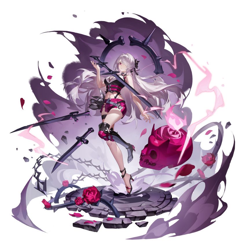 1girl, absurdres, asymmetrical_footwear, bare_arms, black_footwear, black_shirt, boots, cletyka