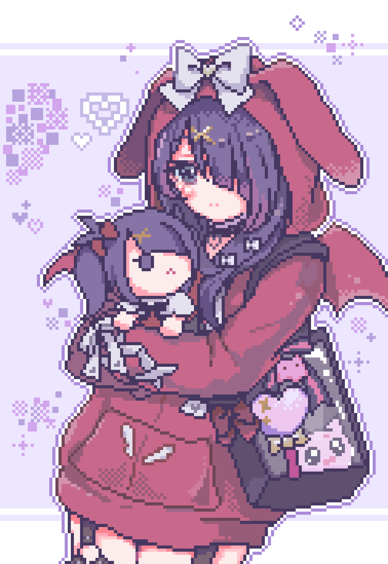 1girl, ame-chan_(needy_girl_overdose), ame-chan_(needy_girl_overdose_exhibition)_(needy_girl_overdose), animal_hood, bag, bow, character_doll, commentary