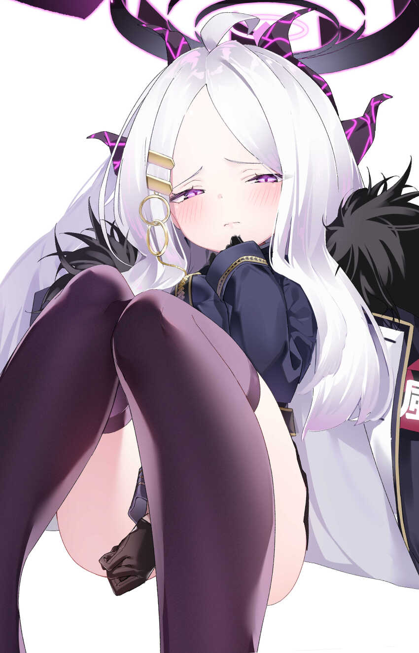 1girl, absurdres, ahoge, armband, ass, belt, black_coat, black_gloves