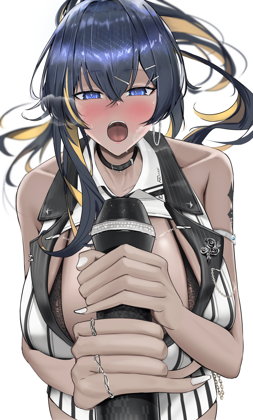 1girl, absurdres, arm_strap, bare_shoulders, bikini, bikini_under_clothes, black_bikini, black_choker