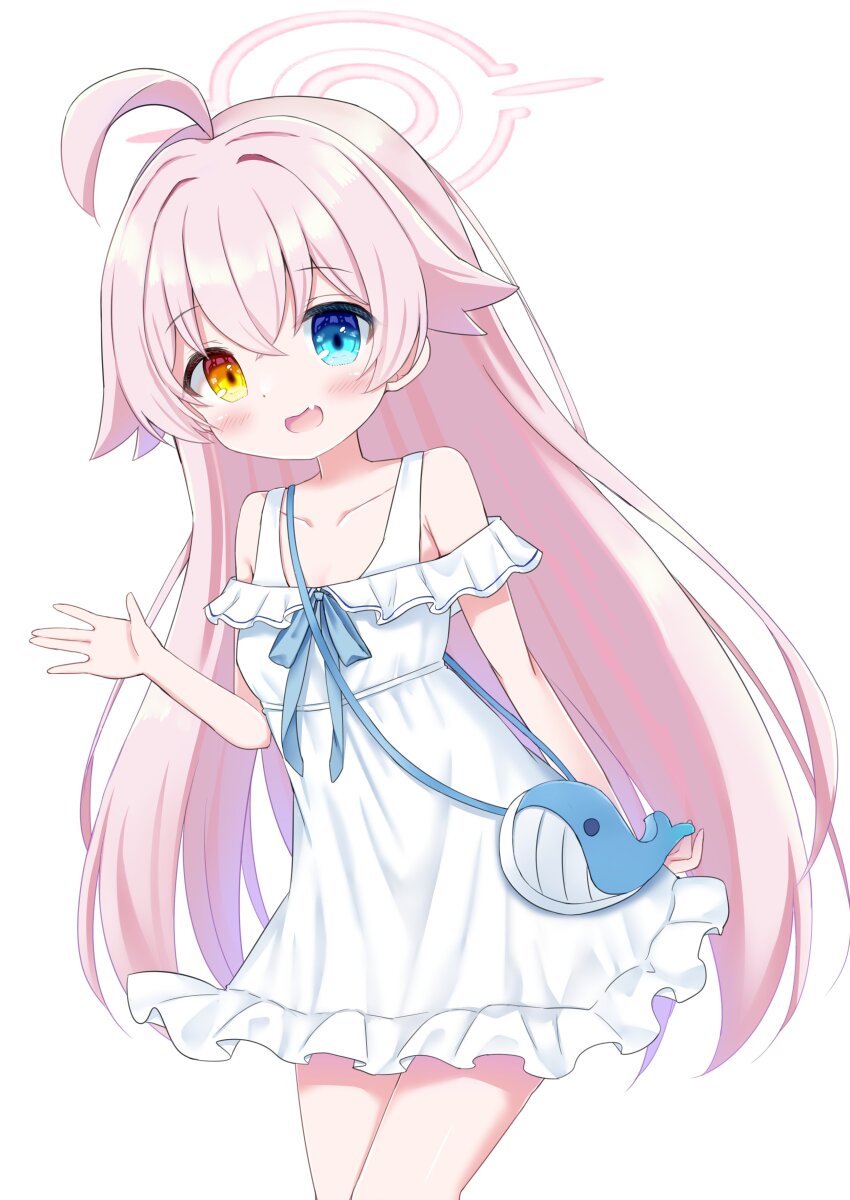 1girl, \||/, absurdres, ahoge, bare_shoulders, blue_archive, blue_eyes, blush