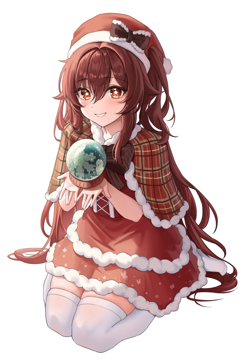 1girl, alternate_costume, bow, brown_bow, brown_hair, dress, flower-shaped_pupils, full_body
