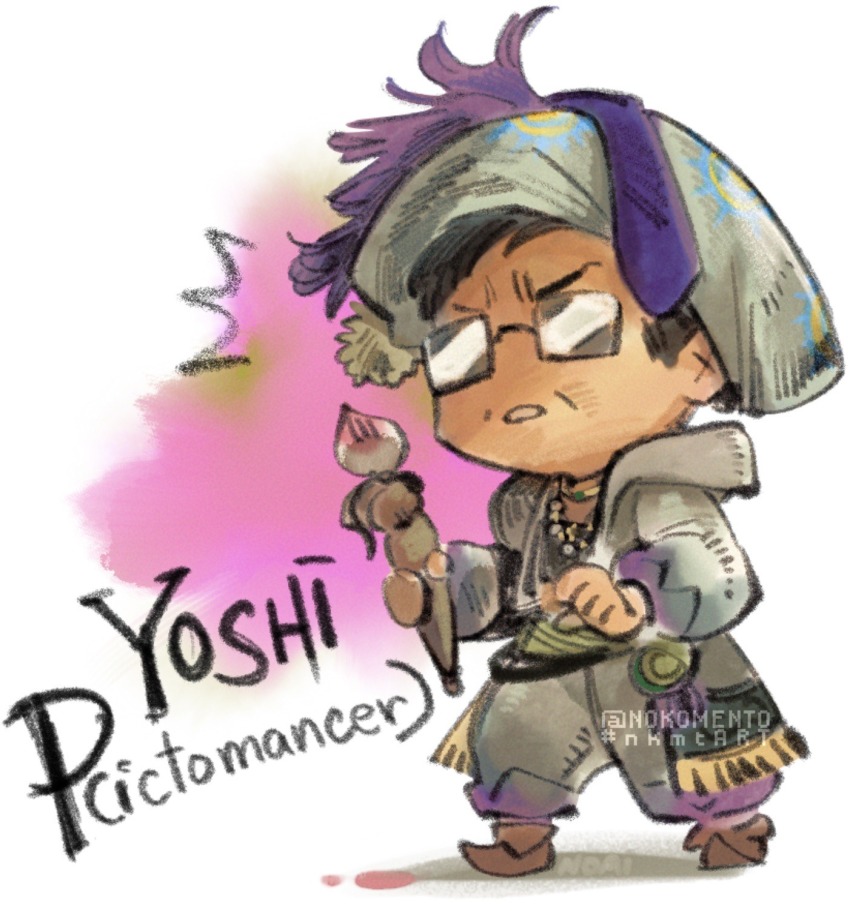 1boy, artist_name, belt, black_belt, black_hair, black_shirt, brown_footwear, chibi