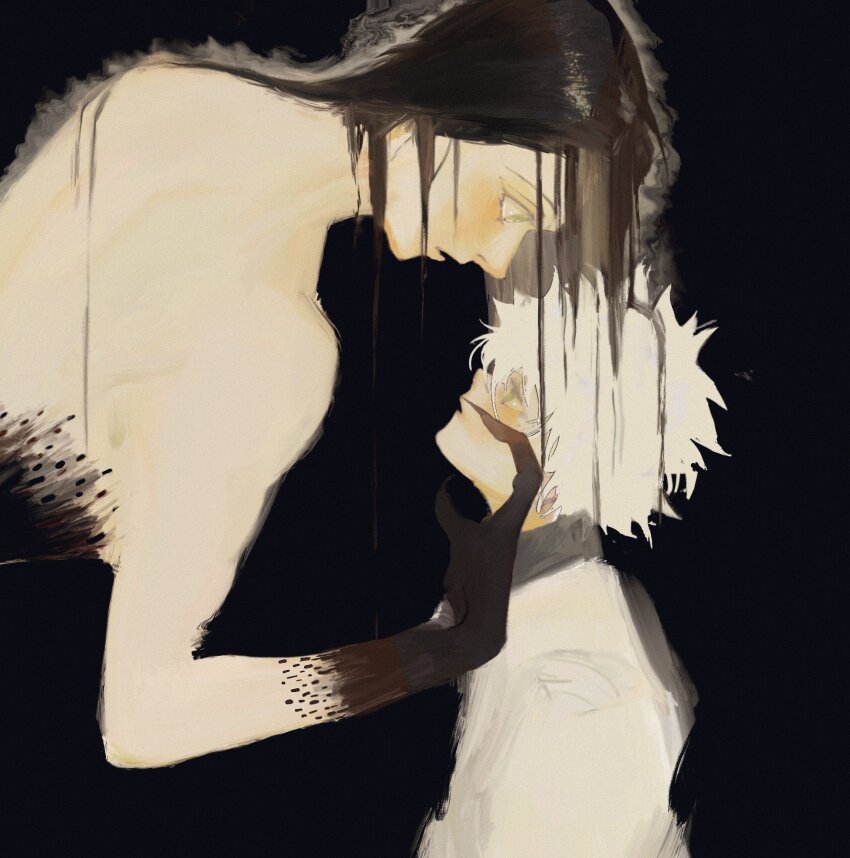 2boys, aura, black_hair, black_skin, brothers, child, colored_extremities, colored_skin