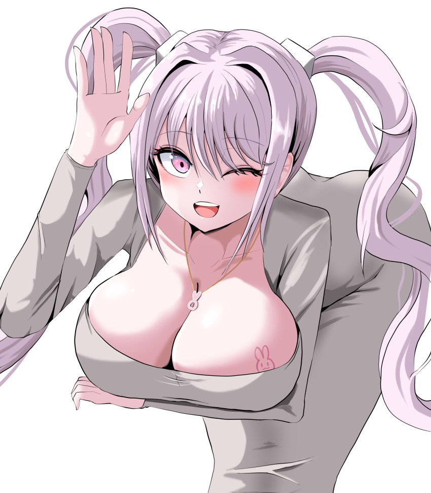 1girl, :d, absurdres, alice_(nikke), arm_under_breasts, ass, blush, breast_tattoo