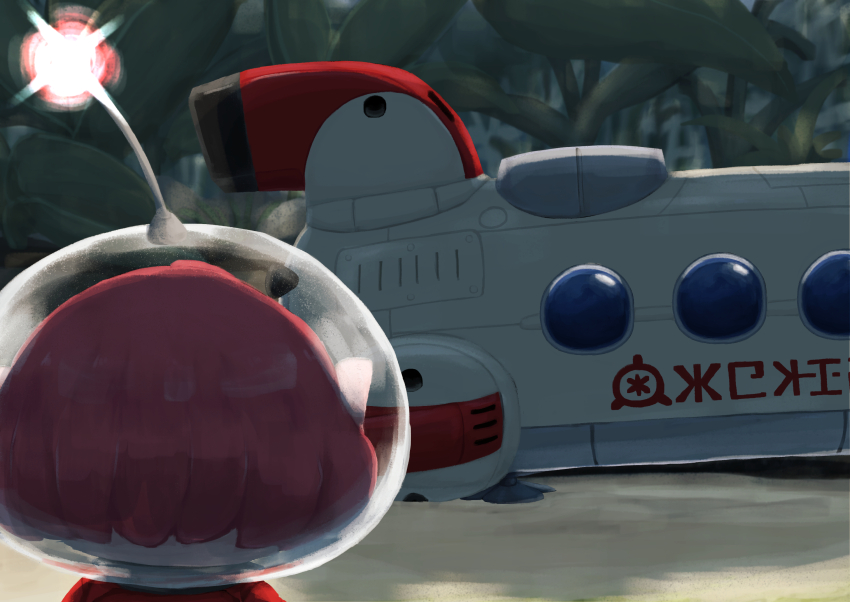 1girl, commentary_request, day, from_behind, helmet, highres, mini_person, minigirl