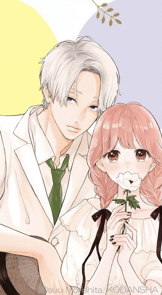 1boy, 1girl, black_pants, black_ribbon, blue_eyes, blush, brown_eyes, closed_mouth