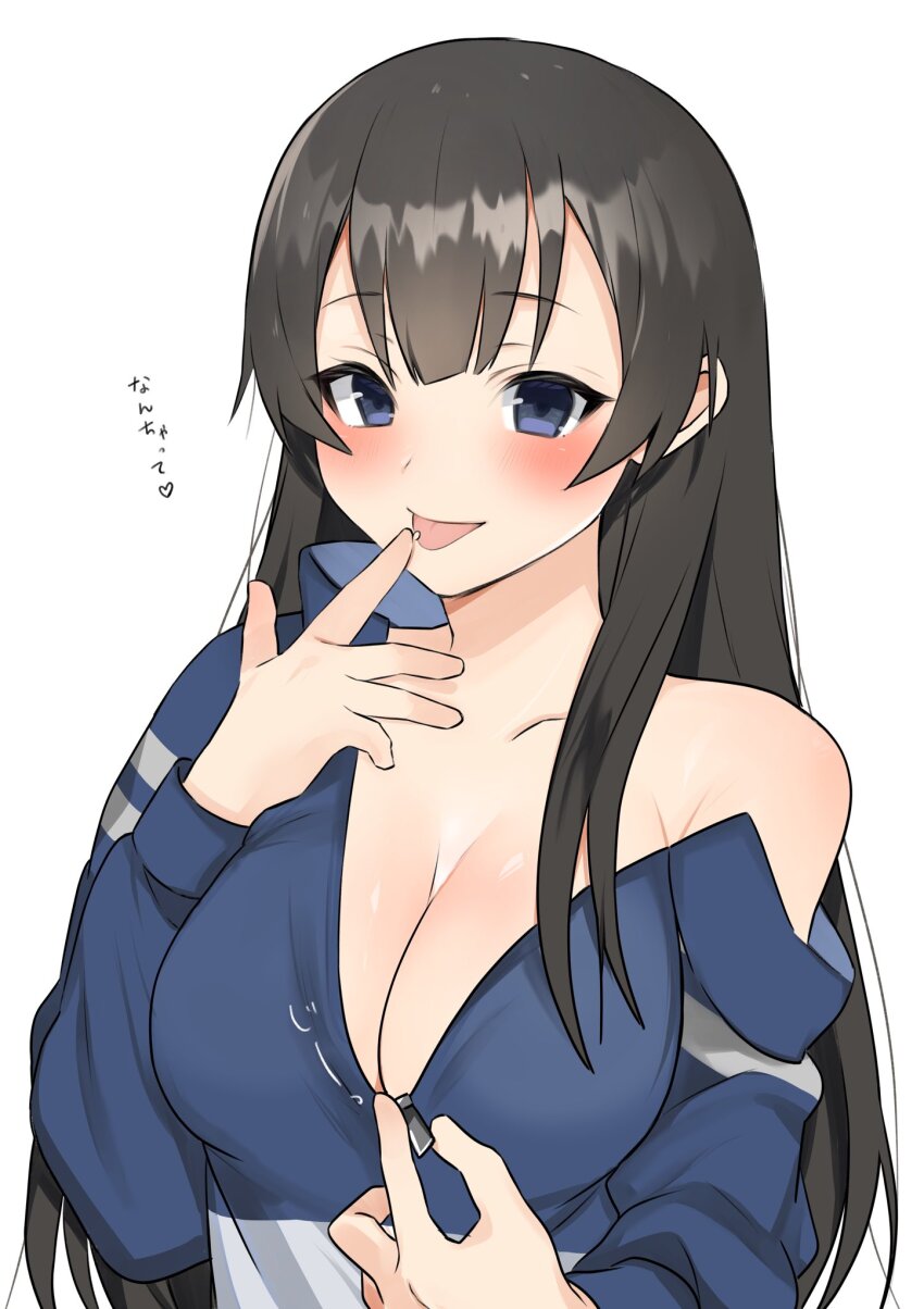 1girl, agano_(kancolle), agano_(setsubun)_(kancolle), black_hair, blue_eyes, blue_jacket, blush, breasts