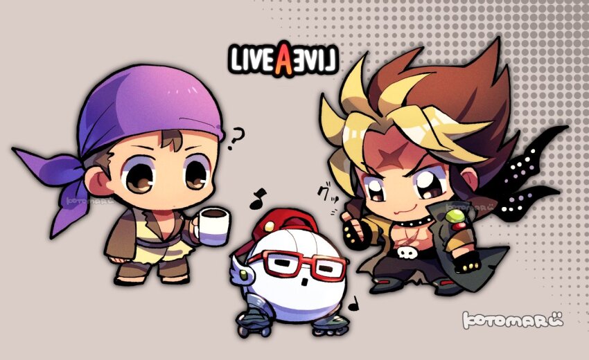 2boys, ?, backwards_hat, bandana, bare_pectorals, belt, black_pants, blonde_hair