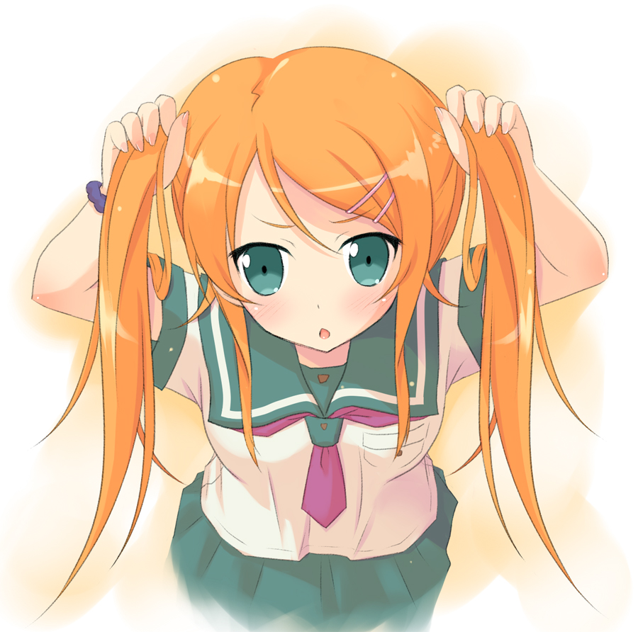 1girl, aoi_aruma, aruma_(almax), blush, bunching_hair, female_focus, green_eyes, hair_ornament