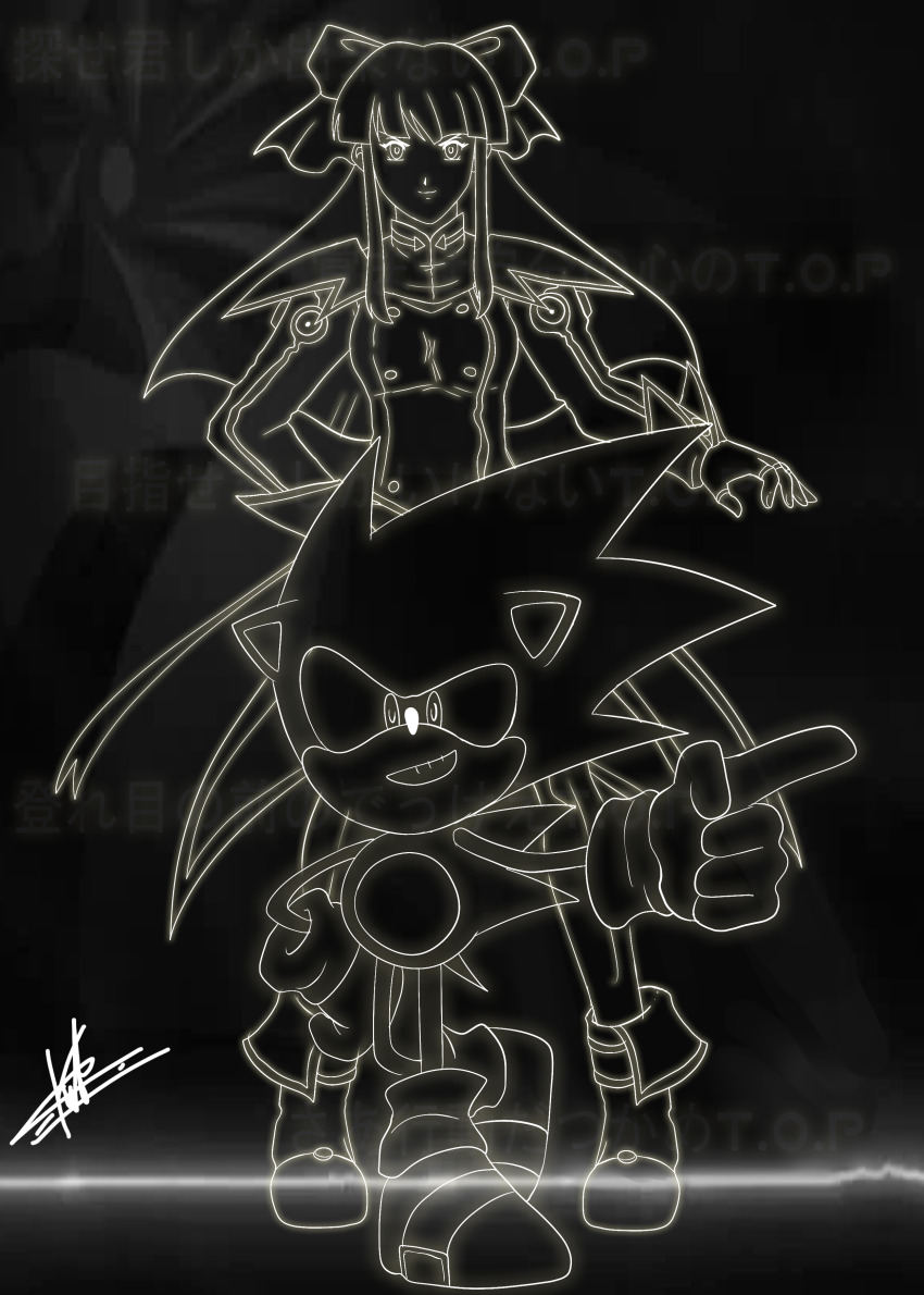 1boy, 1girl, absurdres, boots, breasts, crossover, fingerless_gloves, gloves