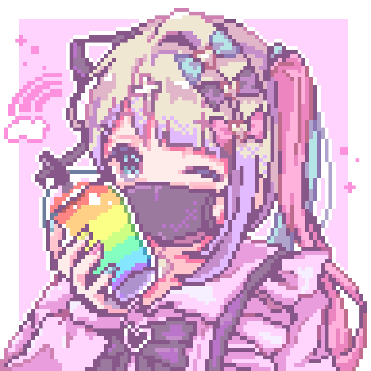 1girl, black_bow, blonde_hair, blouse, blue_bow, blue_eyes, blue_hair, bow