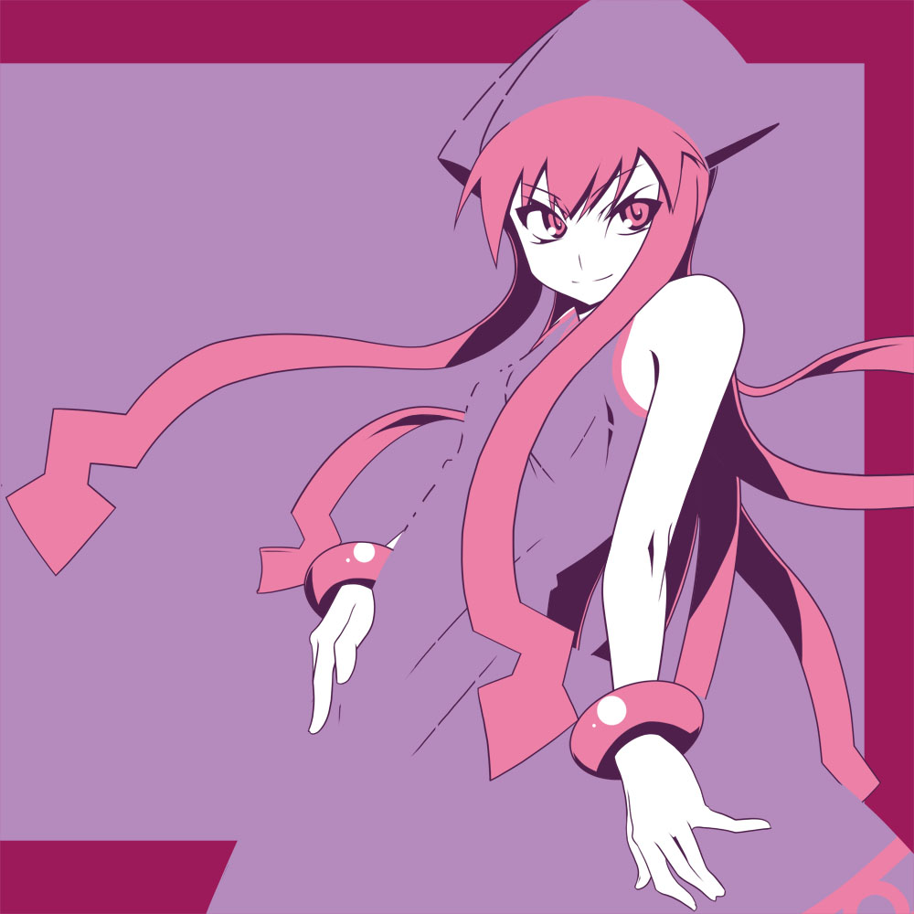 1girl, alternate_color, alternate_hair_color, bare_shoulders, blending, bracelet, evil_smile, female_focus