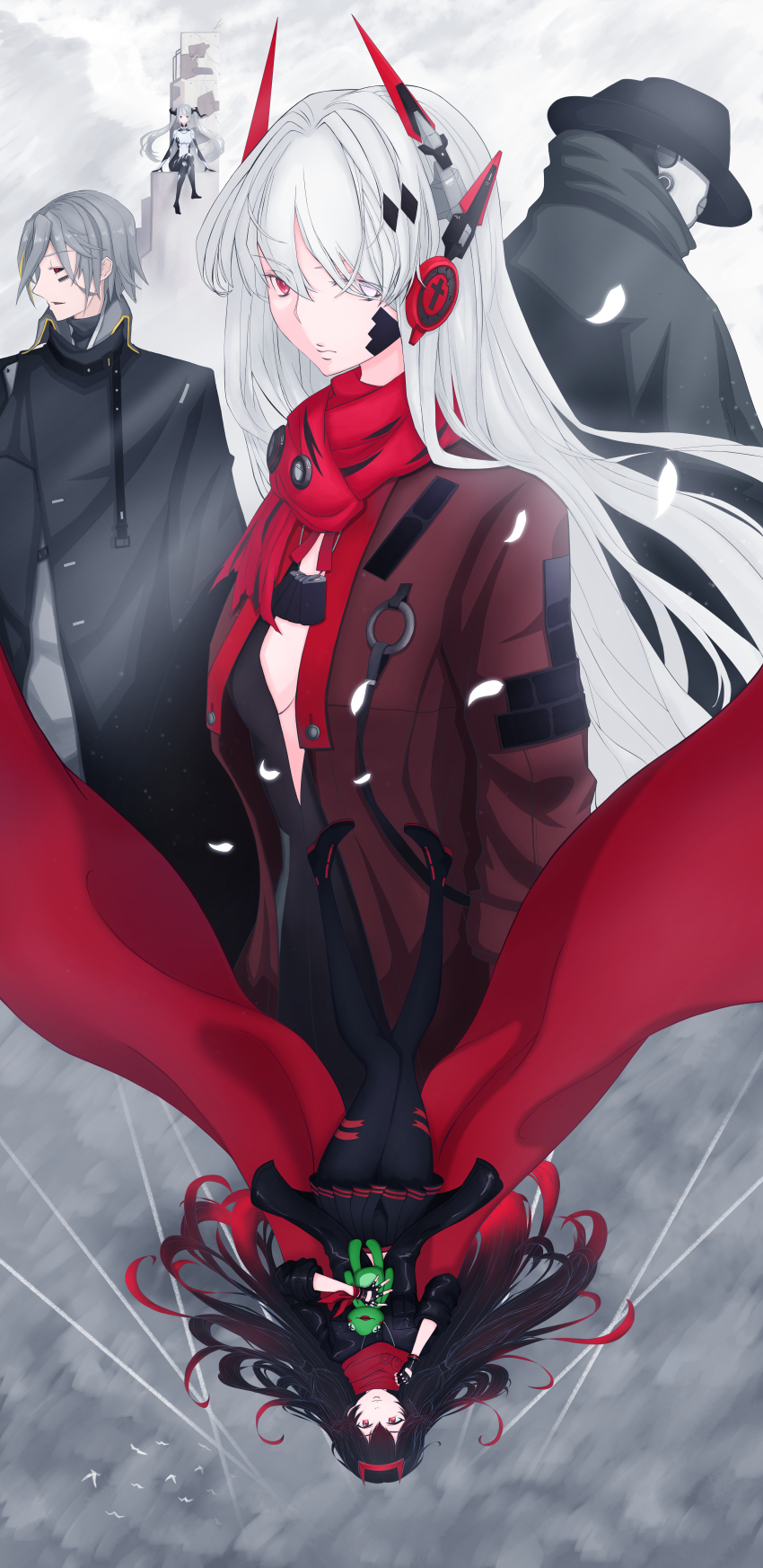 2boys, 3girls, absurdres, alpha_(pgr), bandaid, bandaid_on_cheek, bandaid_on_face, barcode