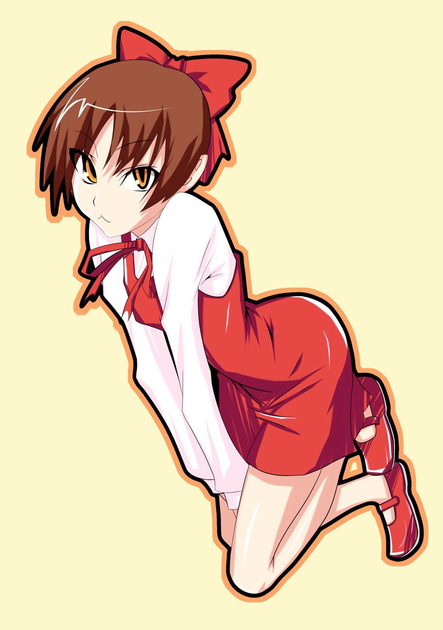 1girl, :3, bow, brown_hair, child, female_focus, full_body, gegege_no_kitarou