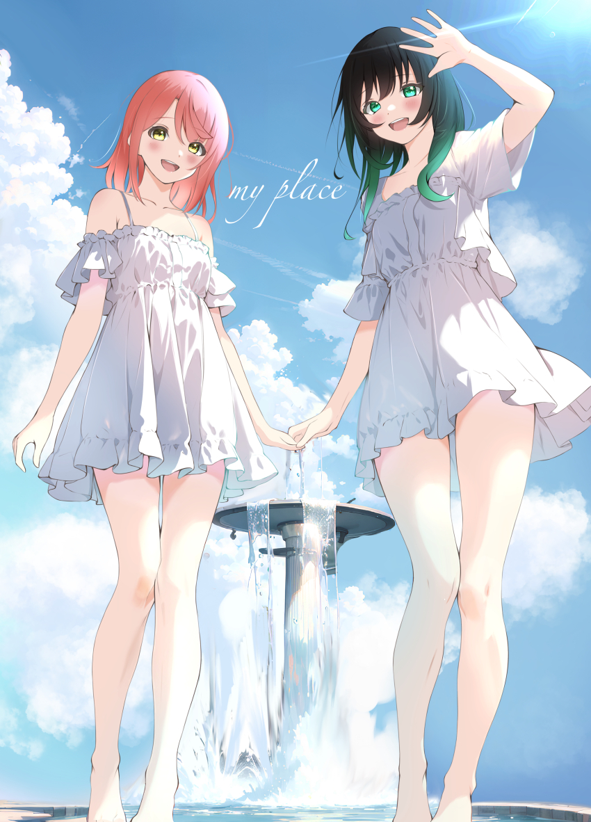 2girls, absurdres, bare_shoulders, highres, looking_at_viewer, love_live!, love_live!_nijigasaki_high_school_idol_club, medium_hair