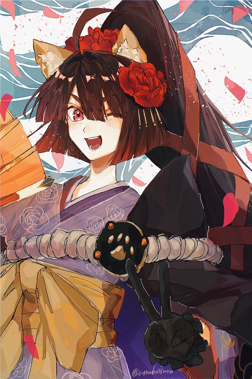 1girl, ahoge, animal_ears, black_gloves, brown_hair, dog_ears, fate/grand_order, fate_(series)