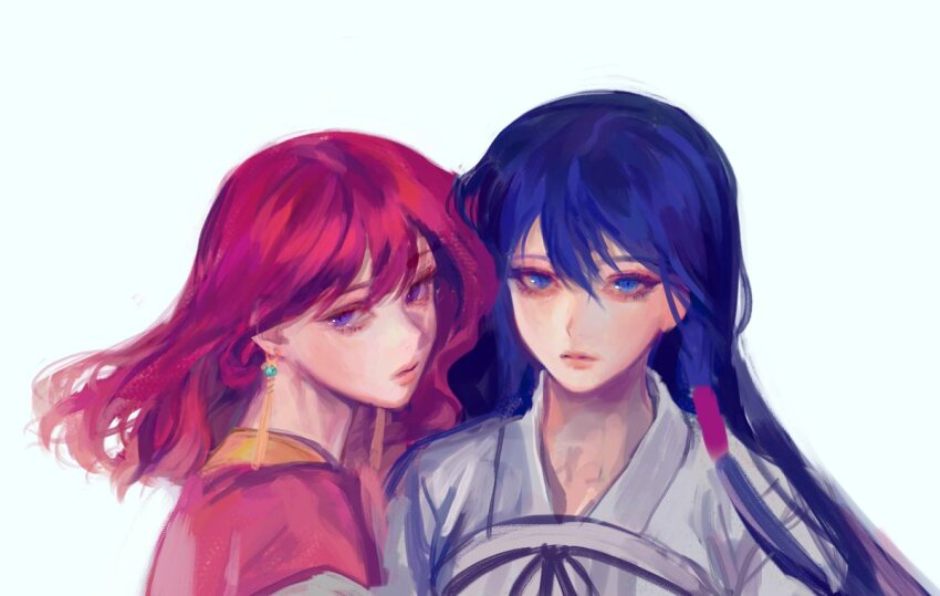 2girls, akatsuki_no_yona, an_lili, bad_id, bad_twitter_id, blue_dress, blue_eyes, blue_hair