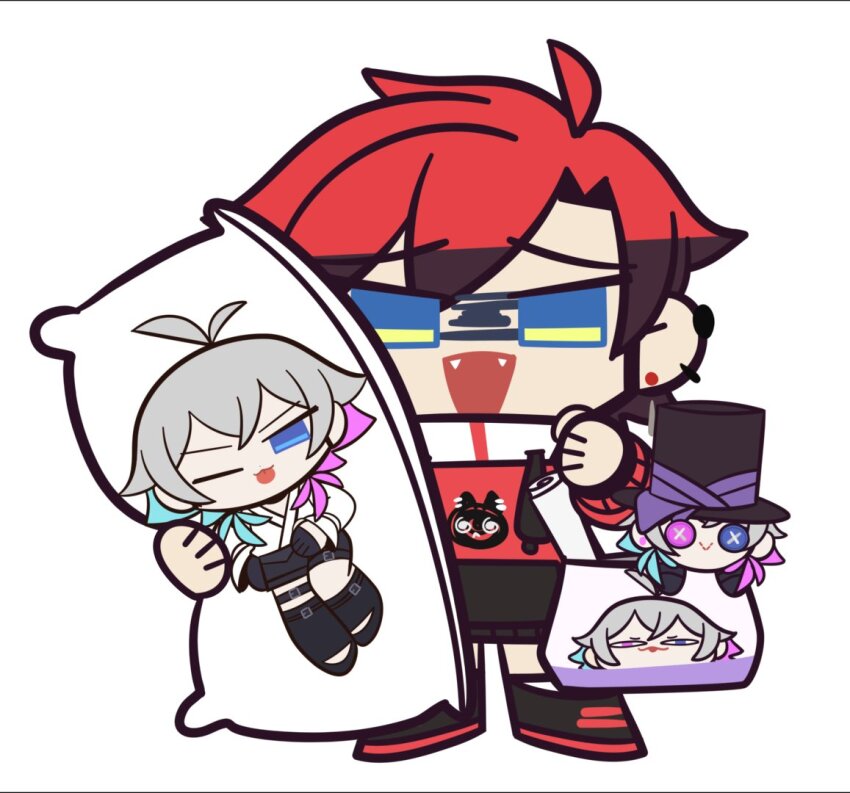 1boy, ahoge, alternate_costume, bag, black_hair, black_shorts, blue_eyes, button_eyes