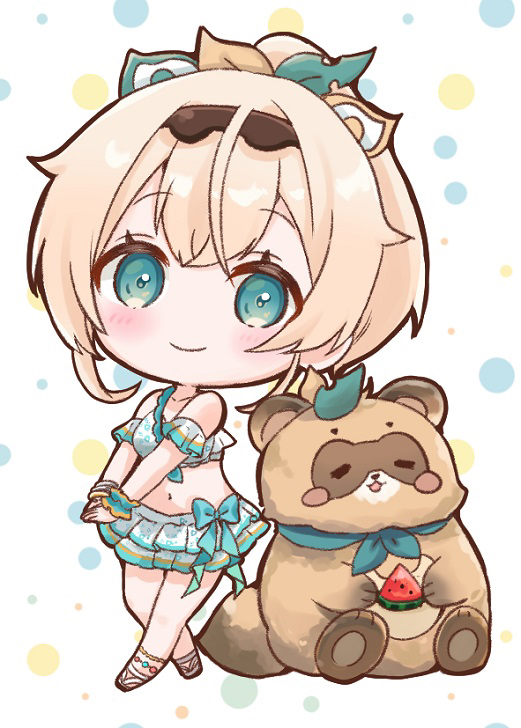 1girl, ahoge, bikini, bikini_skirt, black_hairband, blonde_hair, blue_eyes, blush