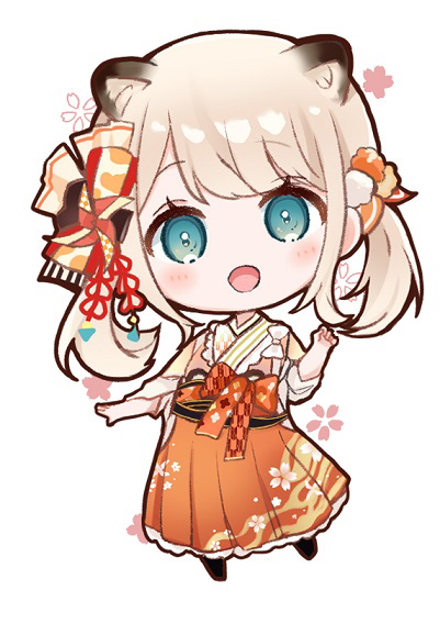 1girl, animal_ears, blonde_hair, blue_eyes, blush, bow, chibi, commentary