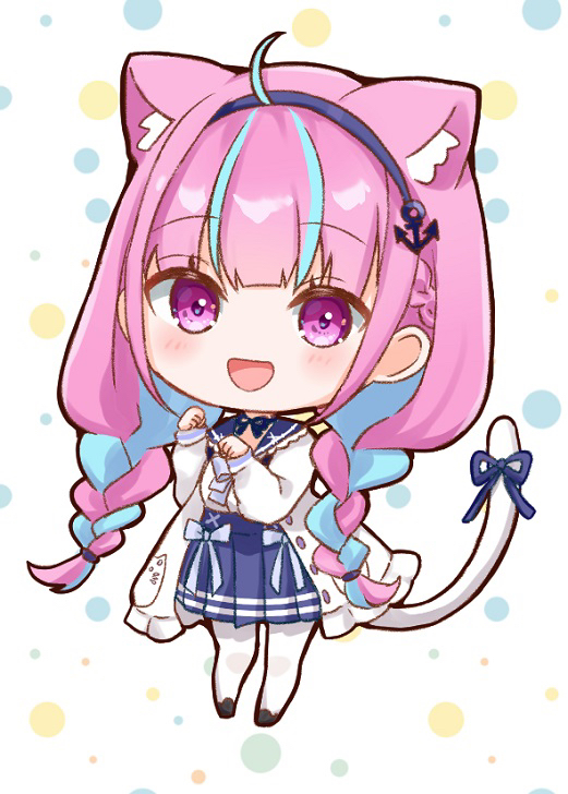 1girl, :d, ahoge, anchor_hair_ornament, animal_ear_fluff, animal_ears, black_footwear, blue_choker
