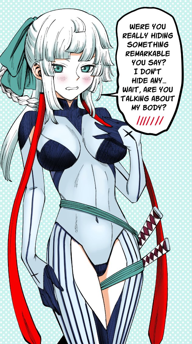 1girl, black_bodysuit, blush, bodysuit, braid, braided_hair_rings, breasts, clothing_cutout