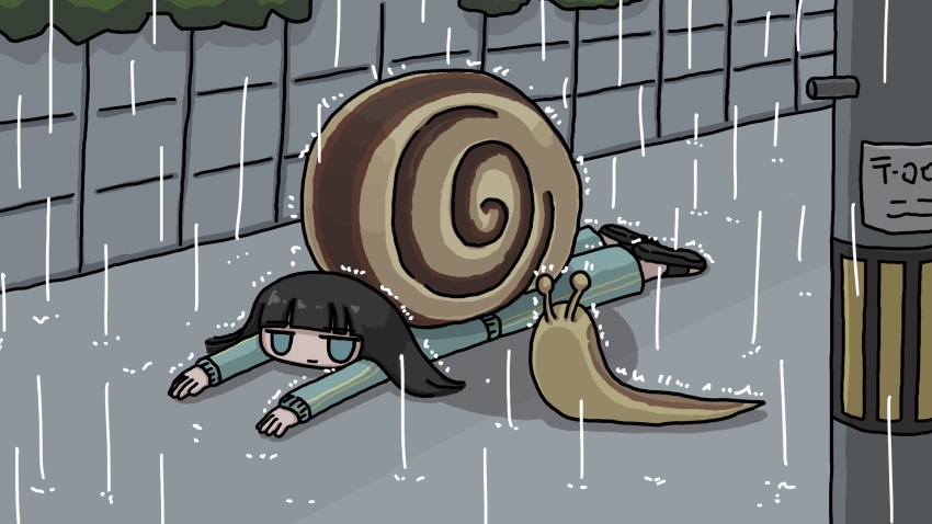 1girl, animal, black_hair, blue_eyes, blue_jacket, blue_pants, blunt_bangs, closed_mouth