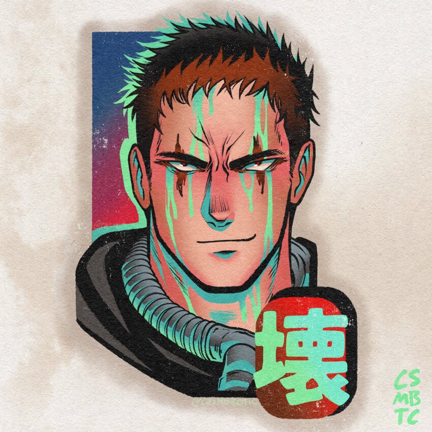 1boy, black_hair, blood, cropped_head, csmbtc, dorohedoro, eye_tattoo, facial_mark