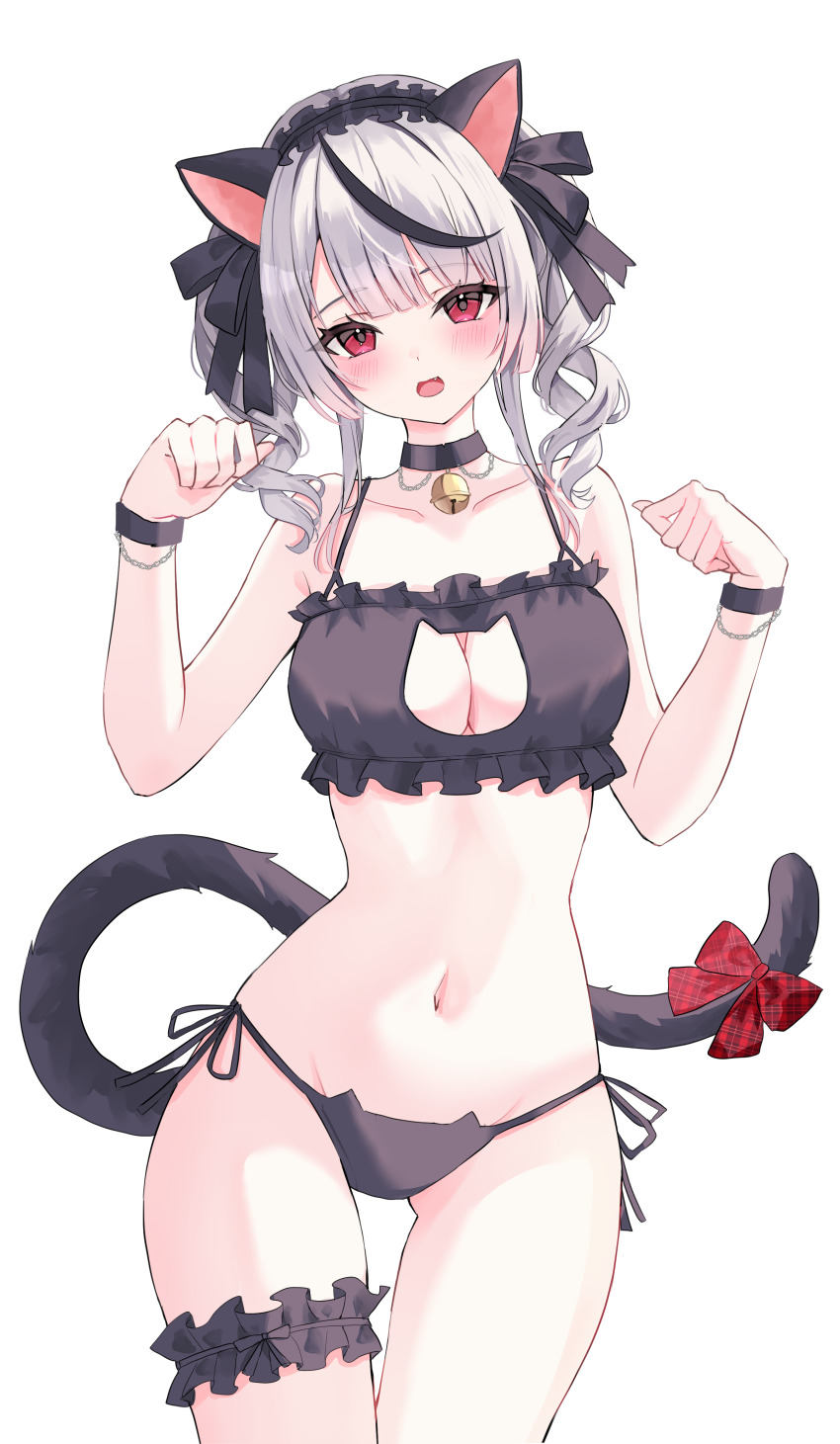 1girl, absurdres, animal_ears, bare_shoulders, breasts, cat_ears, cleavage, cleavage_cutout