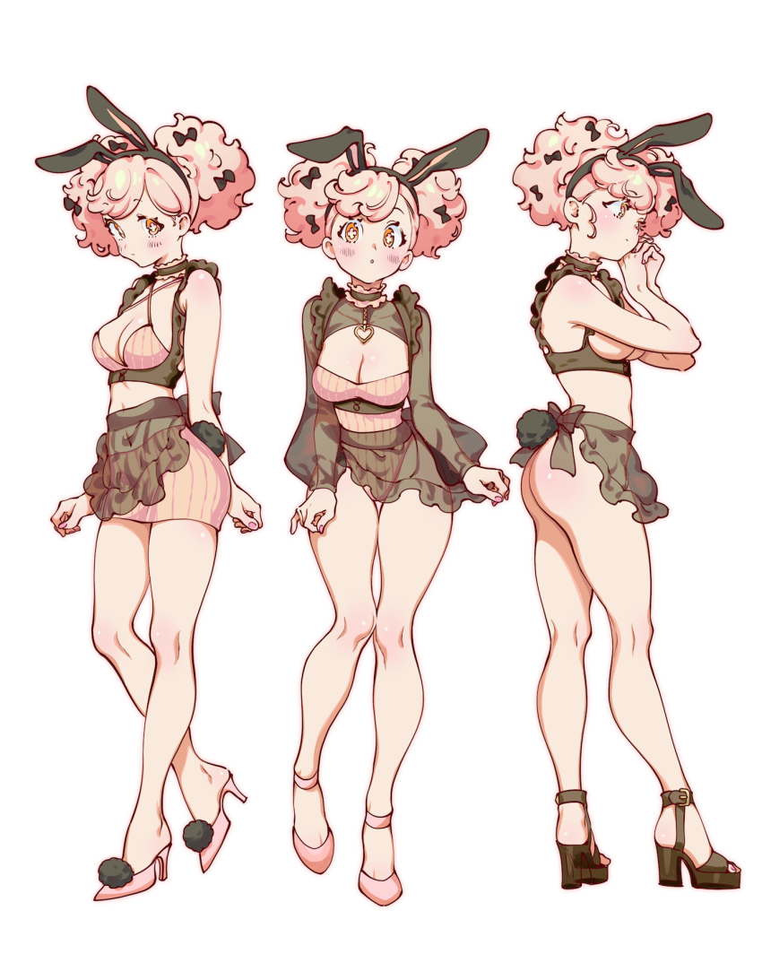 1girl, :o, animal_ears, apron, back_bow, belt, black_apron, black_bow