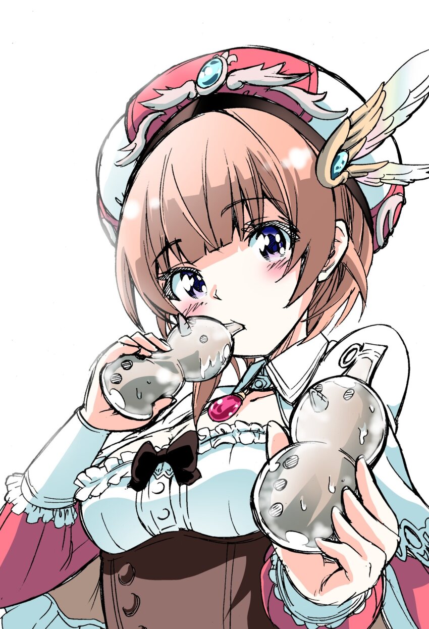 1girl, atelier_(series), atelier_rorona, blue_eyes, blush, breasts, brown_hair, dress